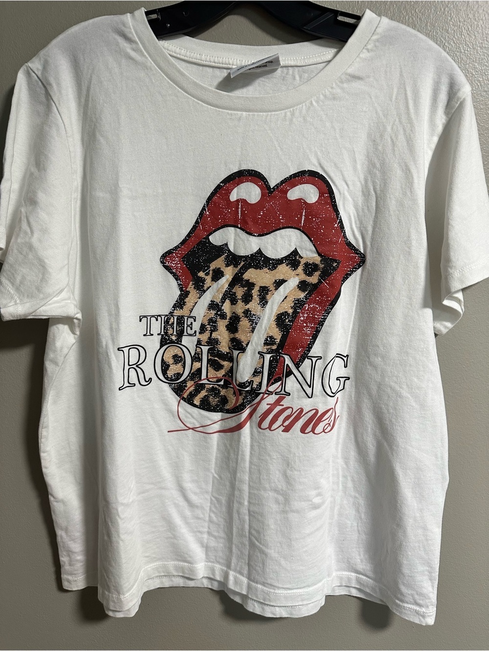 The Rolling Stones Graphic Tee - White with Red & Leopard Tongue Size Large